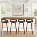 Armen Living Sonia 30" Bar Height Swivel Brown Faux Leather and Walnut Wood Bar Stool - Set of 3
