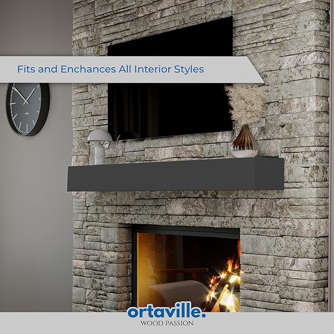72" Floating Mantel Shelf - Modern White Fireplace Mantel with Matte Lacquer Finish for Living Room Elegance (72", Slate Grey)
