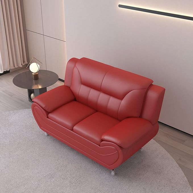 Container Furniture Direct Michael Modern Faux Leather Upholstered Stainless Steel Legs Living Room, Chair, Loveseat, Sofa, Black Camel
