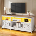 YITAHOME TV Stand for 65 Inch TVs, Entertainment Center with Storage Cabinets, Power Outlet & LED Light, Media Console Living Room Furniture, White & Walnut