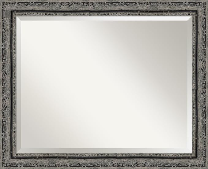 Amanti Art Bathroom Mirror for Over Sink, 27x33 Filigree Matte Black Rectangle Vanity Mirror, Large Traditional Frame, Hangs Horizonally and Vertically, Bathroom Wall Decor, Beveled Edge