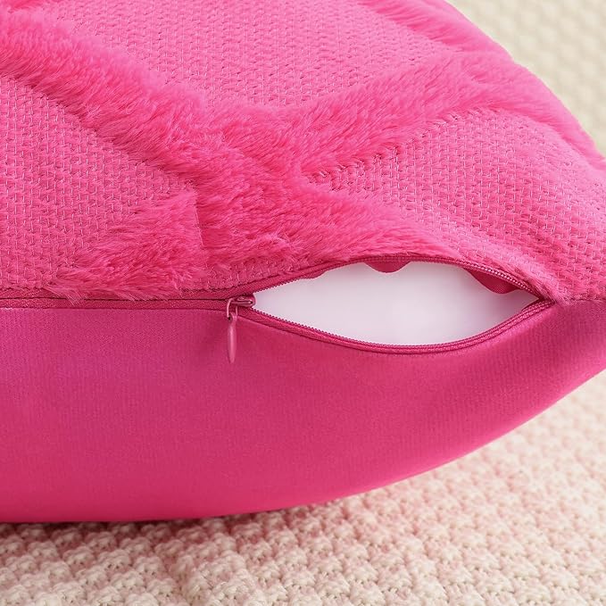 decorUhome Throw Pillow Covers 26x26 Inch Set of 2, Soft Plush Faux Fur Wool Hot Pink Couch Pillow Covers, Decorative Neutral Pillow Cases for Bed Sofa Living Room Home Decor