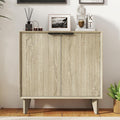 Fluted Cabinet with Storage, Small Buffet Storage with Doors, Buffet Sideborad Accent Cabinet with Adjustable Shelves for Living Room, Kitchen, Entry, Hallway, Natural