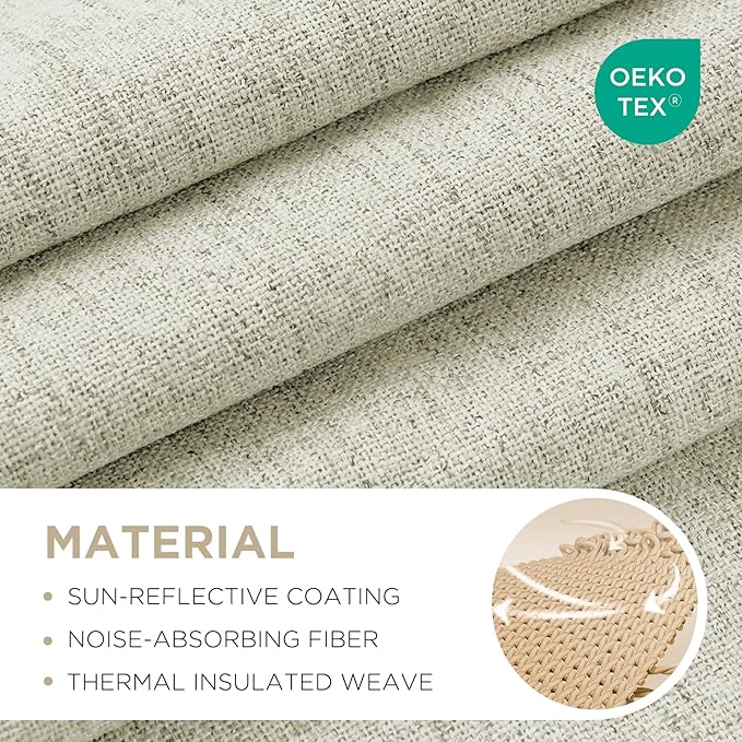 Joydeco 100% Blackout Curtains for Bedroom - Natural Linen Curtains 100" W x 90" L Long, Thermal Insulated 1 Panels Light Beige. Room Darkening Light Blocking Drapes for Living Room