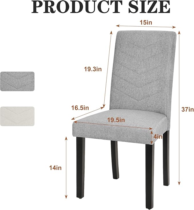 VECELO Upholstered Dining Chairs Set of 6, Fabric Wood Legs High Back for Kitchen Living Room, Light Gray