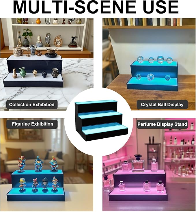 MESAlLUP Acrylic 24 Inch 3 Tier High Light LED Detachable Liquor Bottle Display Shelf with Remote Control, Mulit Color Lighting for Home Mini Bar, Restaurants, Party Use(Without Power Bank)