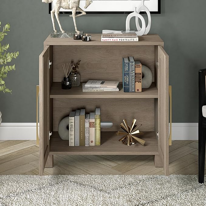 Henn&Hart 28" Wide Rectangular Accent Cabinet in Weathered Gray, for Home, Living Room, Bedroom, Entertainment Room, Office