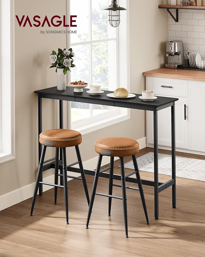 VASAGLE Bar Table, Narrow Long Kitchen Dining Table, Sturdy Metal Frame, Industrial, 15.7 x 47.2 x 35.4 Inches, Ebony Black and Ink Black ULBT120B56