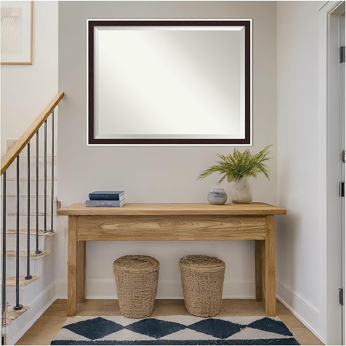 Amanti Art Wall Mirror 33x43 Maya Espresso Silver Rectangle Bathroom Mirror for Wall Decor Living Room, X-Large Modern Frame, Hangs Horizonally and Vertically, Bathroom Decor, Beveled Edge