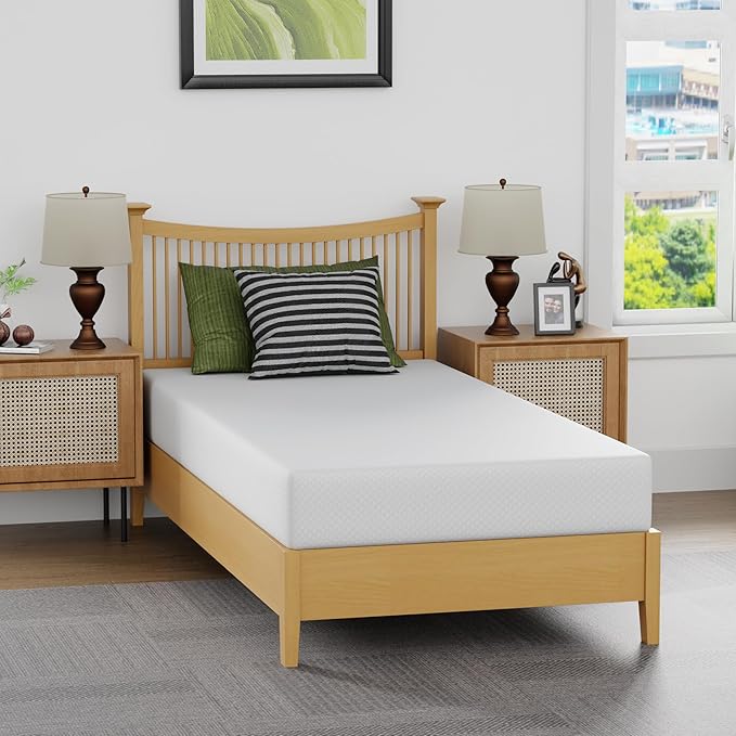 FDW | 8 Inch Twin Mattress | Medium Firm | Gel Memory Foam Mattress | White | Bed in a Box, CertiPUR-US Certified | Pressure Relief, Cooling Ventilated Foam | Washable Removable Cover