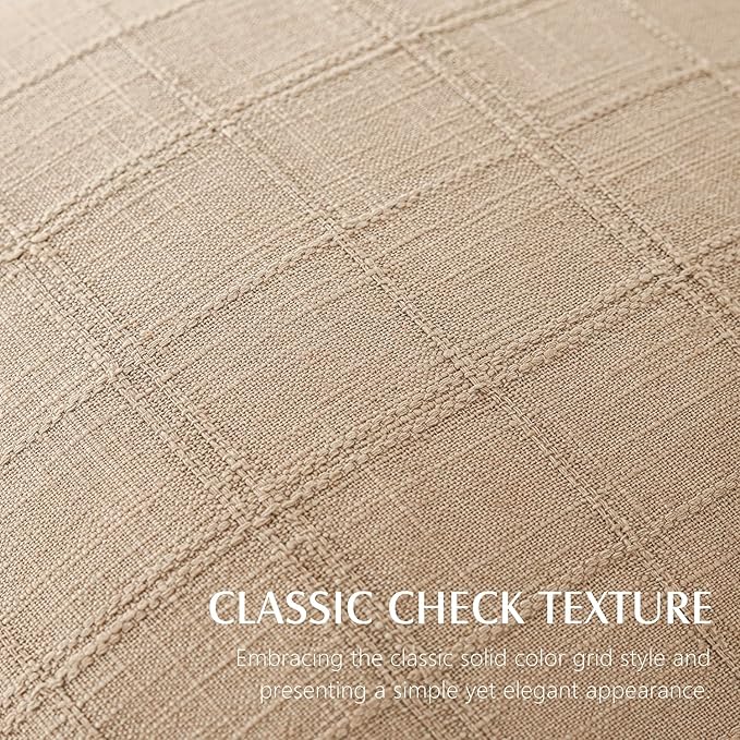 Foindtower Set of 2 Decorative Linen Check Throw Pillow Covers Neutral Farmhouse Vintage Cushion Covers Modern Coastal Boho Home Decor For Sofa Chair Couch Bedroom Living Room Outdoor,26×26 Inch,Camel