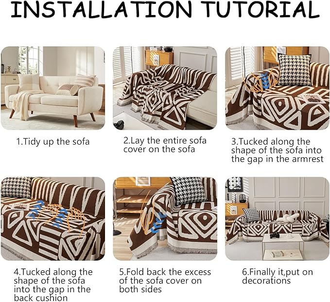 HANDONTIME Chocolate Boho Couch Cover Reversible Sofa Covers for 3 Cushion Couch Washable Sofa Cover for Dogs Dark Couches Covers Chenille Couch Protector Covers for Sofa, 71" X102"