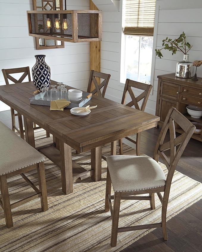 Signature Design by Ashley Moriville Rustic Farmhouse 36" Counter Height Dining Extension Table, Brown