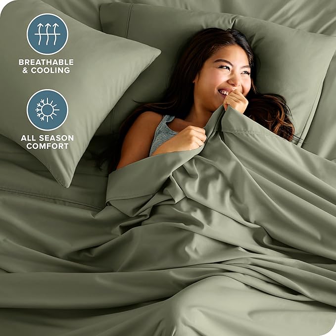 Bare Home Split King Sheet Set - 1800 Ultra-Soft Microfiber Bed Sheets - Double Brushed - Deep Pockets - Easy Fit - 5 Piece Set - Bed Sheets (Split King, Sage)