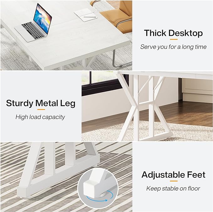 Tribesigns 70.8-Inch Executive Desk, Large Computer Office Desk Workstation, Modern Simple Style Laptop Desk Study Writing Table Business Furniture for Home Office (White, 70.8 Inch)