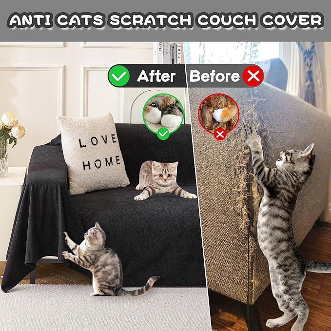 MYSKY HOME Black Couch Covers for Sectional Sofa, Love Seat Covers, Couch Covers for Dogs Washable Couch Cover Banket Modern Sofa Slipcovers, Super Soft Sofa Towel for Kids, Pets, 71" x 102"