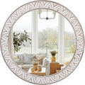 Mirror Round Wood 36 Inch Farmhouse Wood Frame Round Mirror Rustic Large Decorative Wall Mount Bathroom Mirror Antique Hanging Mirror for Living Room, Bedroom, Entryway
