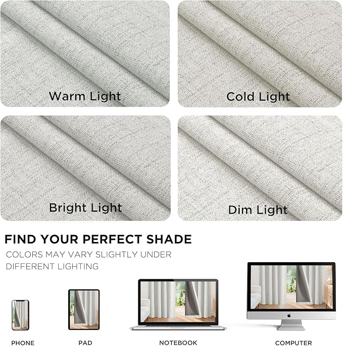 Joydeco 100% Blackout Curtains for Bedroom - Natural Linen Curtains 70" W x 108" L, Thermal Insulated 1 Panels White Light Blocking Drapes, Rod Pocket & Back Tabs, Darkening Privacy for Living Room
