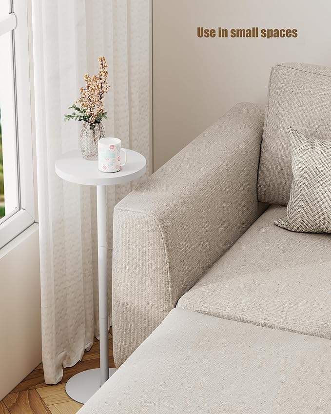 TUTOTAK Tall Round Side Table, Small End Table, Beside Table, Drink Table, Pedestal Side Table, livingroom, White TB01BW065