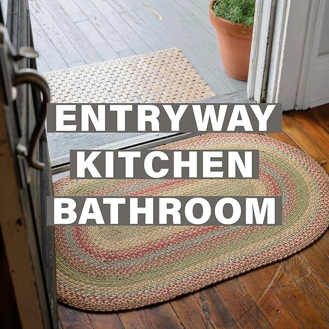 Homespice Azalea Multi Color Rectangle Braided Rug, Jute, 2x3' - Perfect Country Primitive Decor for Kitchen, Bathroom, Everywhere