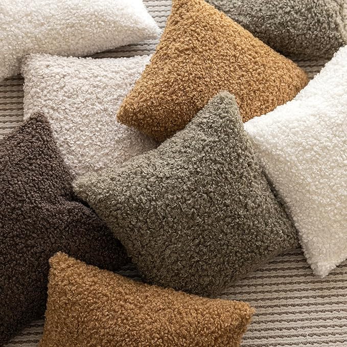 Foindtower 2 Pieces 20x20 Inch Bronze, Faux Fur Throw Pillow Cover Accent Sherpa Pillow Fuzzy Soft Pillowcases Sheepskin Decorative Fleece Cushion Case for Bed Couch Living Room