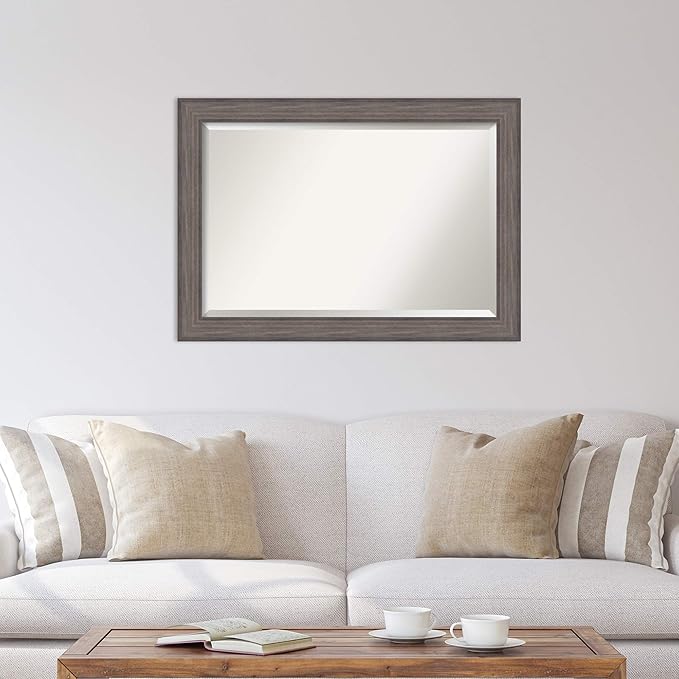 Amanti Art Grey Wall Mirror 29x41 Country Barnwood Rectangle Bathroom Mirror for Wall Decor Living Room, Large Rustic Farmhouse Wood Frame, Hangs Horizonally and Vertically, Bathroom Decor, Beveled