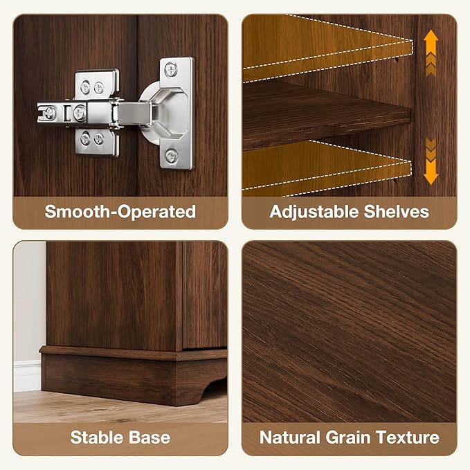 Fluted Buffet Sideboard Cabinet with Storage, 62" Coffee Bar Cabinet Credenza with Shelves, Console Table for Entryway Kitchen, Walnut