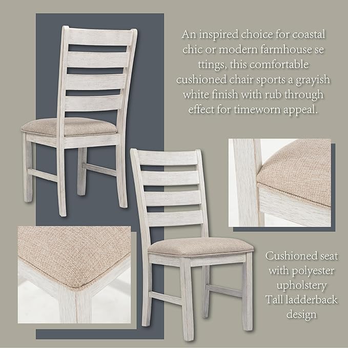 Signature Design by Ashley Skempton Cottage Dining Room Table Set with 6 Upholstered Chairs, Whitewash