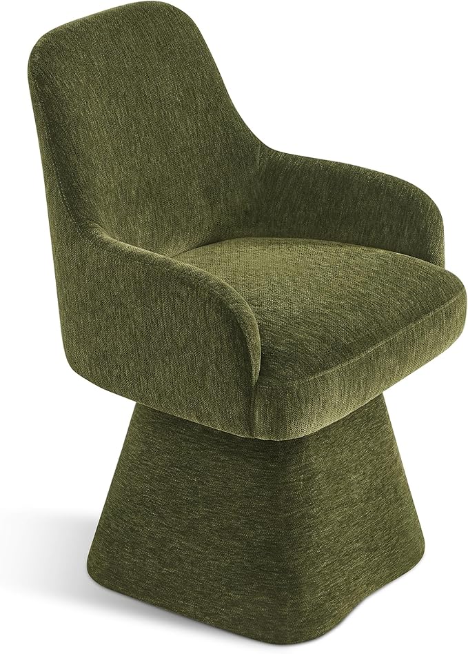 Swivel Dining Chairs Set of 2, Mid Century Modern Chairs Fabric Upholstered Armchair with Armrest & Ergonomic Backrest for Dining Room, Kitchen, Bedroom, Living Room, Green, 2 Boxs