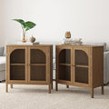 Nathan James Mason TV Stand, Free Standing Accent Sideboard Buffet, Credenza with Glass Doors and Adjustable Shelf in Brushed Light Brown Wood for Dining Room, Entryway and Living Room, Set of 2