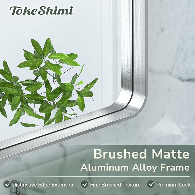 TokeShimi 60 x 40 Inch Wall Mirror for Bathroom Brushed Silver Metal Frame Decorative Rectangular Wall Mounted Home Decor Corner Hangs Farmhouse Mirror (Horizontal/Vertical)
