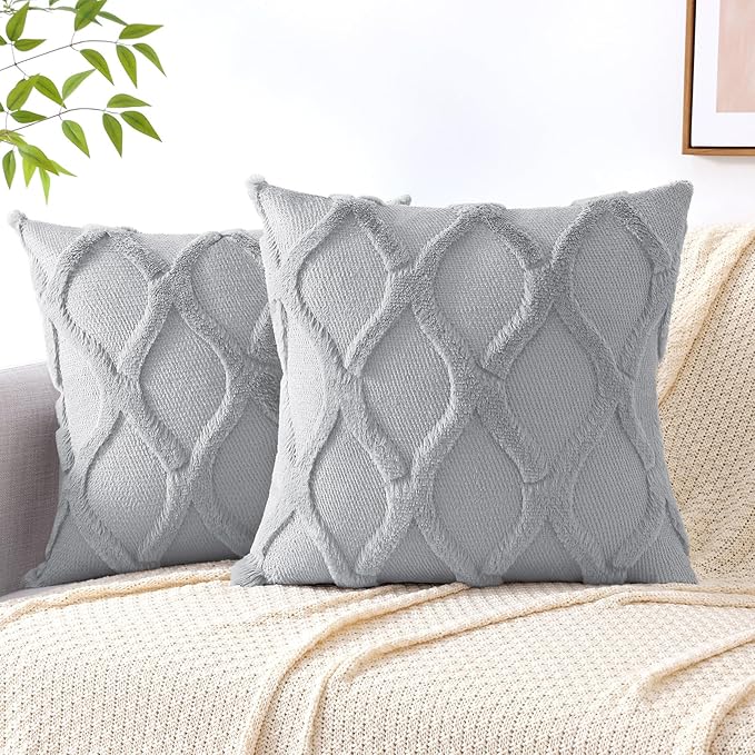 decorUhome Throw Pillow Covers 22x22 Inch Set of 2, Soft Plush Faux Fur Wool Grey Couch Pillow Covers, Decorative Neutral Pillow Cases for Bed Sofa Living Room Home Decor