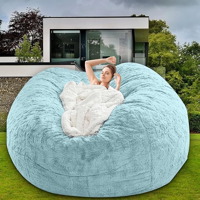 Bean Bag Chair for Adults Kids Without Filler Comfy Giant Round Lazy Sofa Chair Cover Floor Chair Cover for Bedroom Living Room, 7FT, Light Blue