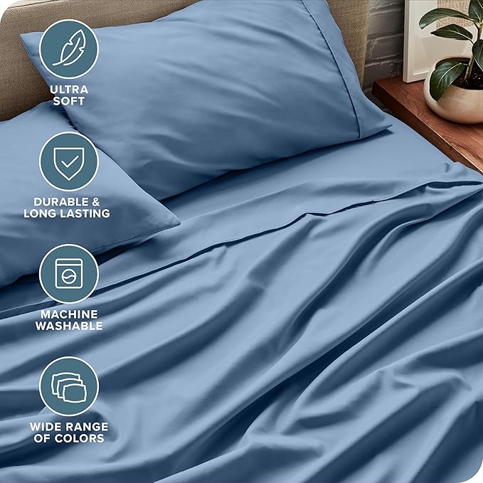 Bare Home Short Queen Sheet Set - 1800 Ultra-Soft Microfiber - Double Brushed - Deep Pockets - Easy Fit - 4 Piece Set - Bed Sheets (Short Queen, Coronet Blue)
