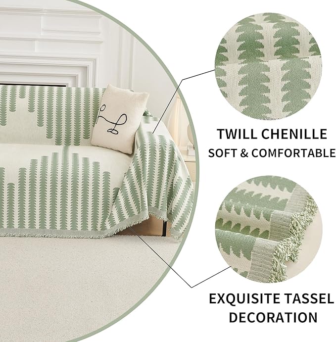 HAOMAIJIA Boho Sofa Covers Couch Covers for 3 Cushion Couch Sofa Pet Friendly Soft Thick Non Slip Couch Cover for Dogs Washable Sectional Couch Covers L Shape Furniture Protector (Green, 71"x134")