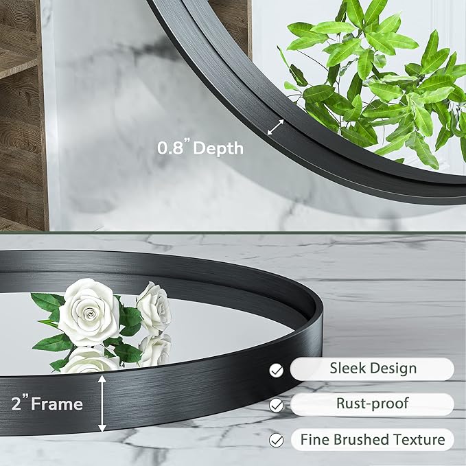 TokeShimi 40 Inch Round Black Bathroom Mirror for Wall with Non-Rusting Aluminum Alloy Brushed Matte Metal Frame for Modern Minimalist Farmhouse Home Decor