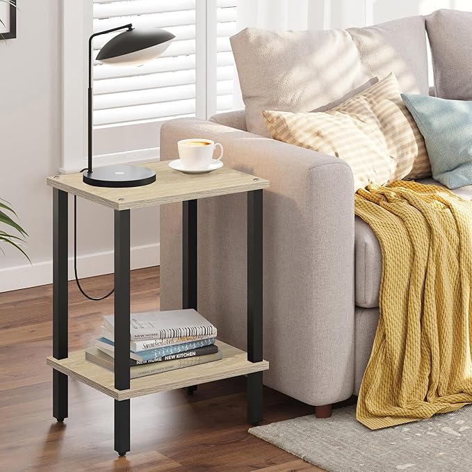 TUTOTAK End Table, Side Table, Nightstand, 2-Tier Storage Shelf, Sofa Side Table for Small Space, Living Room, Bed Room TB01BO034