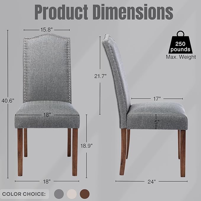 Stylish Upholstered Parsons Dining Chair with Silver Nailhead Trim and Sturdy Solid Wood Legs