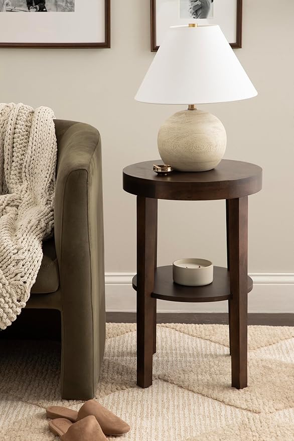 Kate and Laurel Talcott Modern Round Wood Side Table, 16 x 16 x 24, Dark Brown, Transitional Decorative Two-Tier End Table for Use as a Bedroom Nightstand or Living Room Plant Stand