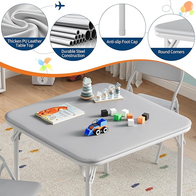 GarveeHome 5-Piece Kids Folding Table and Chairs Set, Toddlers Children's Activity Table and Chairs Set for Dining Room,Daycare,Classrooms