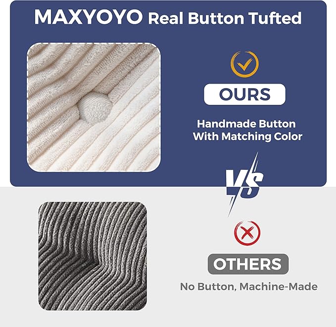 MAXYOYO 3 Seater Couch for Living Room, Boneless Couch with Tufted Cushion & Backrest, Upholstered Floor Sofa with Armrests, Sofa in A Box, No Assembly Required, Beige