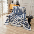 HANDONTIME Boho Couch Covers for Sofa Chenille Sofa Covers Denim Blue Sofa Cover Blanket Sectional Sofa Cover Geometric Reversible Couch Cover for L Shaped Couch Protector for Dogs, 71" X102"