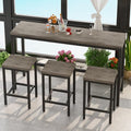 KEIKI 60.24” Long Bar High Top Dining Table and 3 Stools Chairs Set, Wood Behind Couch Sofa Counter Height Pub Furniture for Breakfast, Kitchen Living Party Room, Brown Grey
