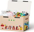 80L Large Toy Storage Box with Lid, Large Toy Box Chest for Kids, Girls and Boys, Nursery Room and Living Room, 26"x13" x16" (Dark Khaki-bear)