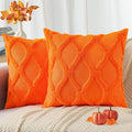 decorUhome Fall Throw Pillow Covers 24x24 Inch Set of 2, Soft Plush Faux Fur Wool Orange Couch Pillow Covers, Decorative Neutral Pillow Cases for Bed Sofa Living Room Home Decor