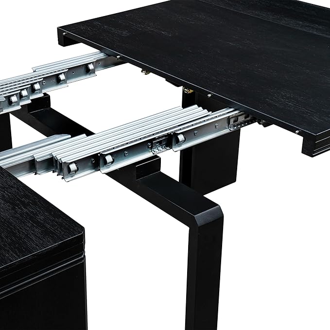 X12FO-0C6-24 - 14-piece Dining Room Table Set a Rectangular Dining Table with a coffee Table and 12 Black Linen Fabric kitchen Chair, 39x120 Inch, Wire Brushed Black