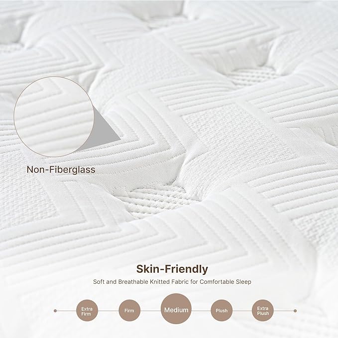 Full Size Mattress, 12 Inch 5-Zone Pocket Spring Hybrid Mattress with Gel Memory Foam for Pressure Relief & Peaceful Sleep, Medium Firm, Mattress in a Box