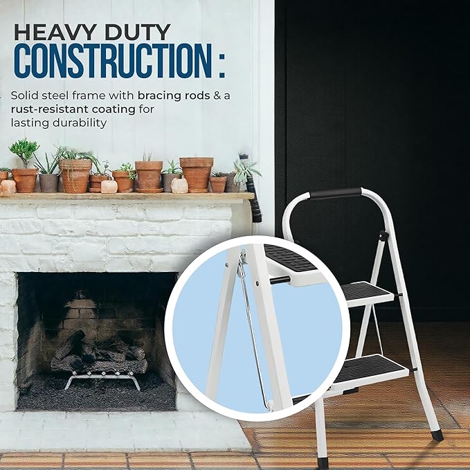 Simpli-Magic Step Ladder, 2 Step Stool Ergonomic Foldable with Wide Anti-Slip Pedal, Multi-Use for Household, Kitchen and Office (300 LBS Capacity)