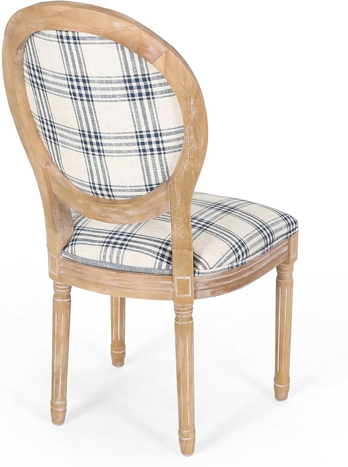 Christopher Knight Home Phinnaeus Dining Chair Set, Set of 4, Wood, Dark Blue Plaid + Light Beige + Natural