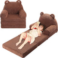 Foldable Kids Sofa, Sherpa Teddy Bear Toddler Couch with Tri Folding Foam Cushions, Comfy Couch for Kids Age 18 Months and Up